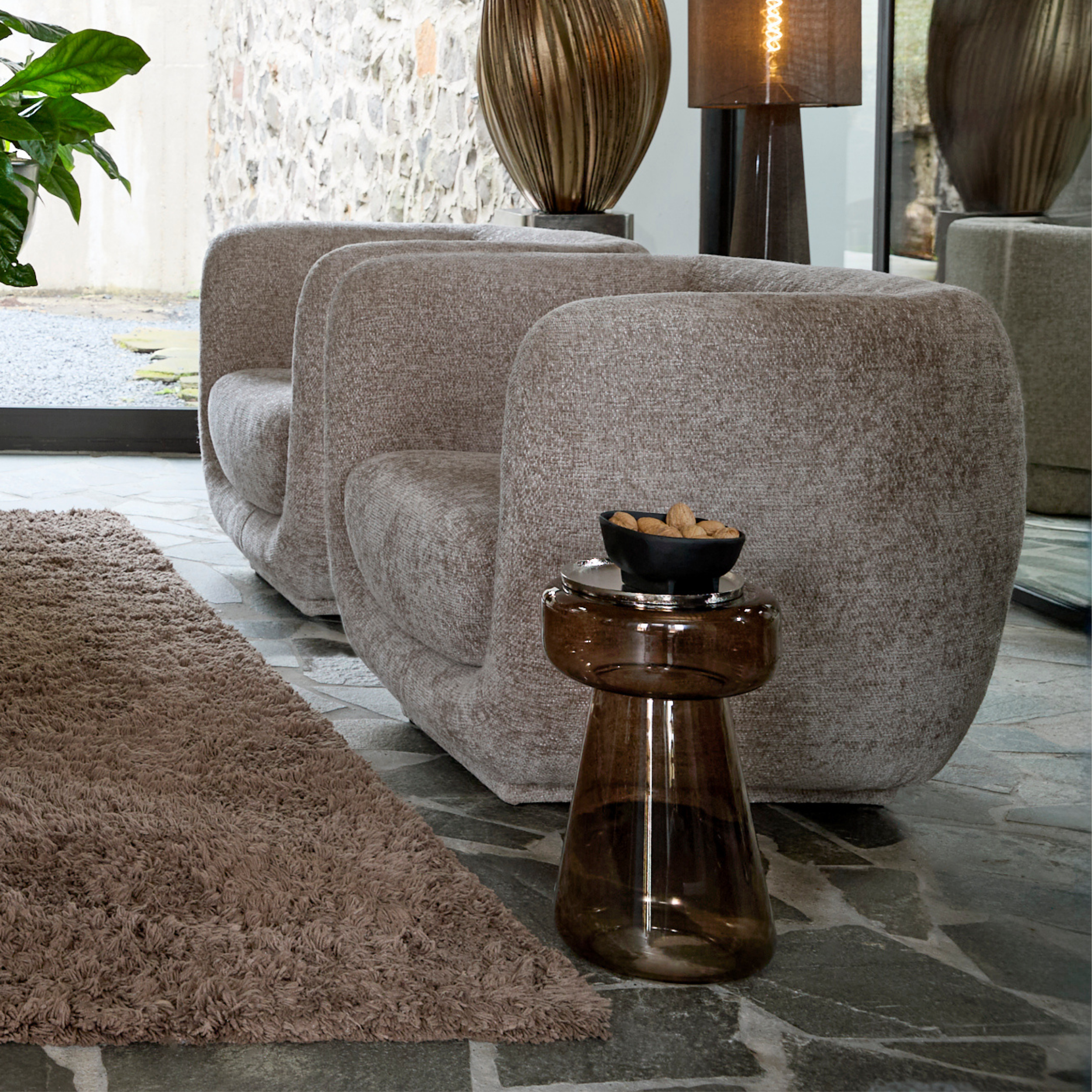 Serenity - Beige Curved Accent Chair with Soft Textured Upholstery