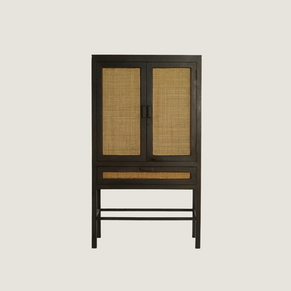 Kyoto Dark Mango Wood & Rattan Standing Display Cabinet