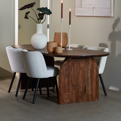 Acacia Wood Oval Dining Table With Arched Base