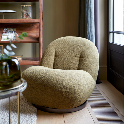 Koa Plush Curved Swivel Lounge Chair in Olive Green