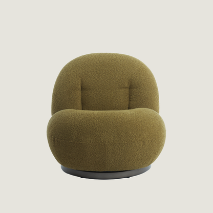Koa Plush Curved Swivel Lounge Chair in Olive Green