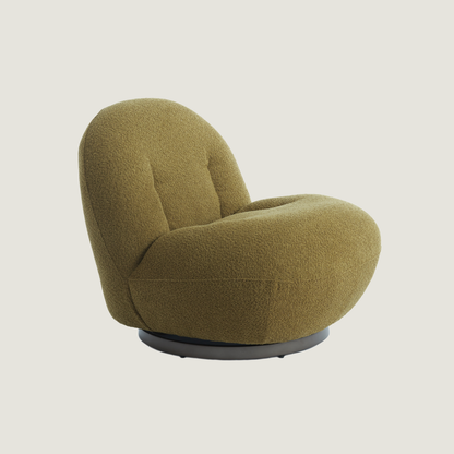 Koa Plush Curved Swivel Lounge Chair in Olive Green