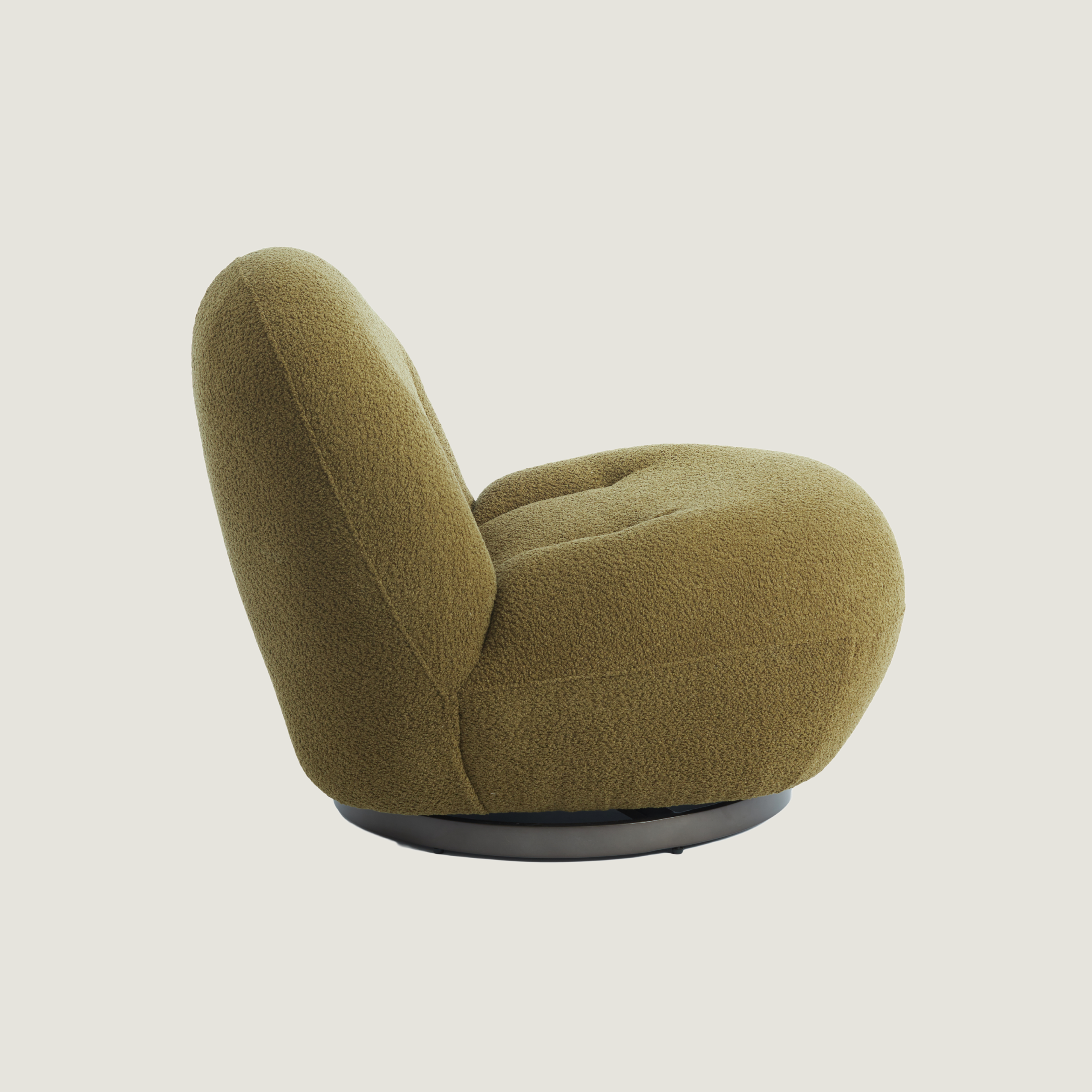 Koa Plush Curved Swivel Lounge Chair in Olive Green