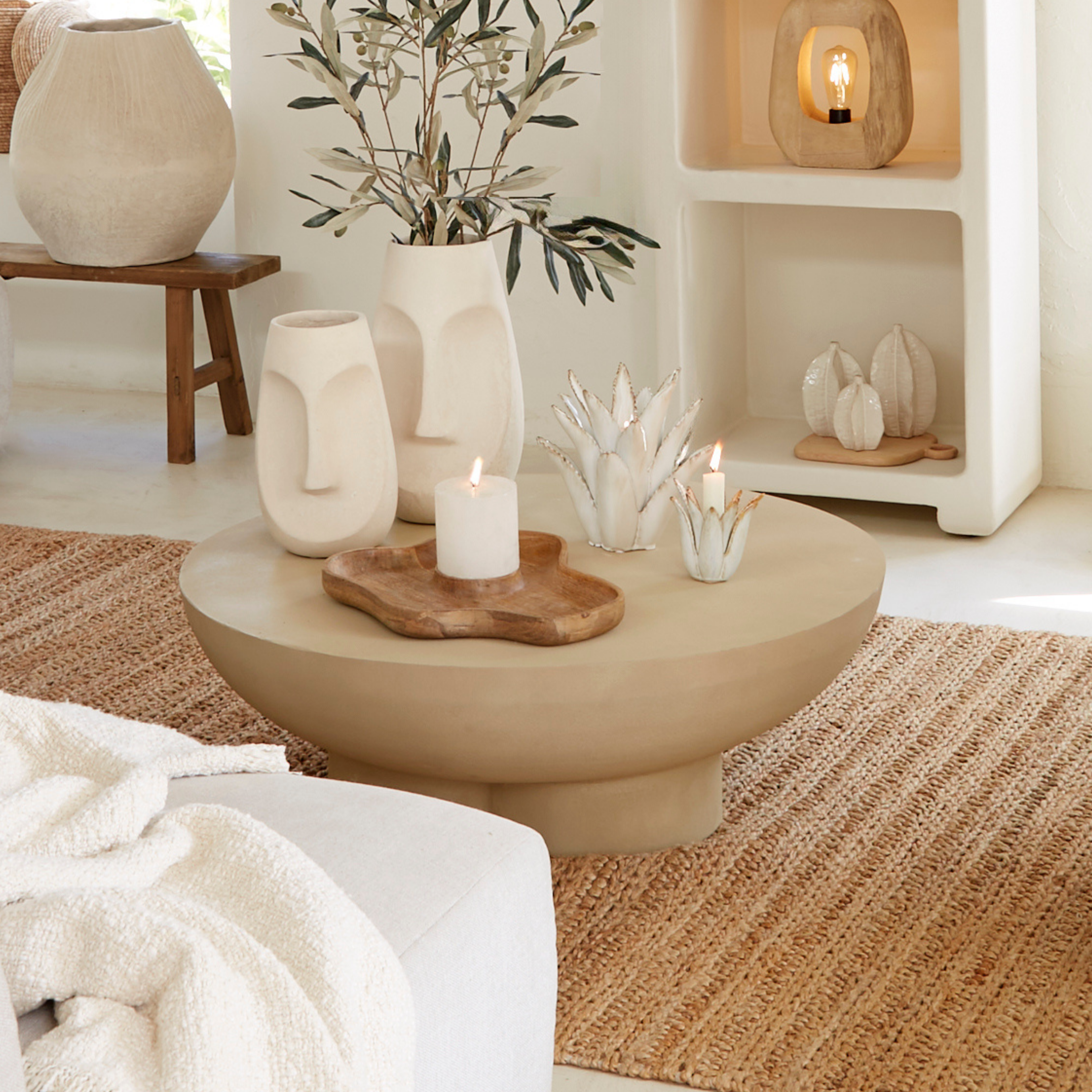 Round Semi-Sphere Modern Coffee Table Stone Finish