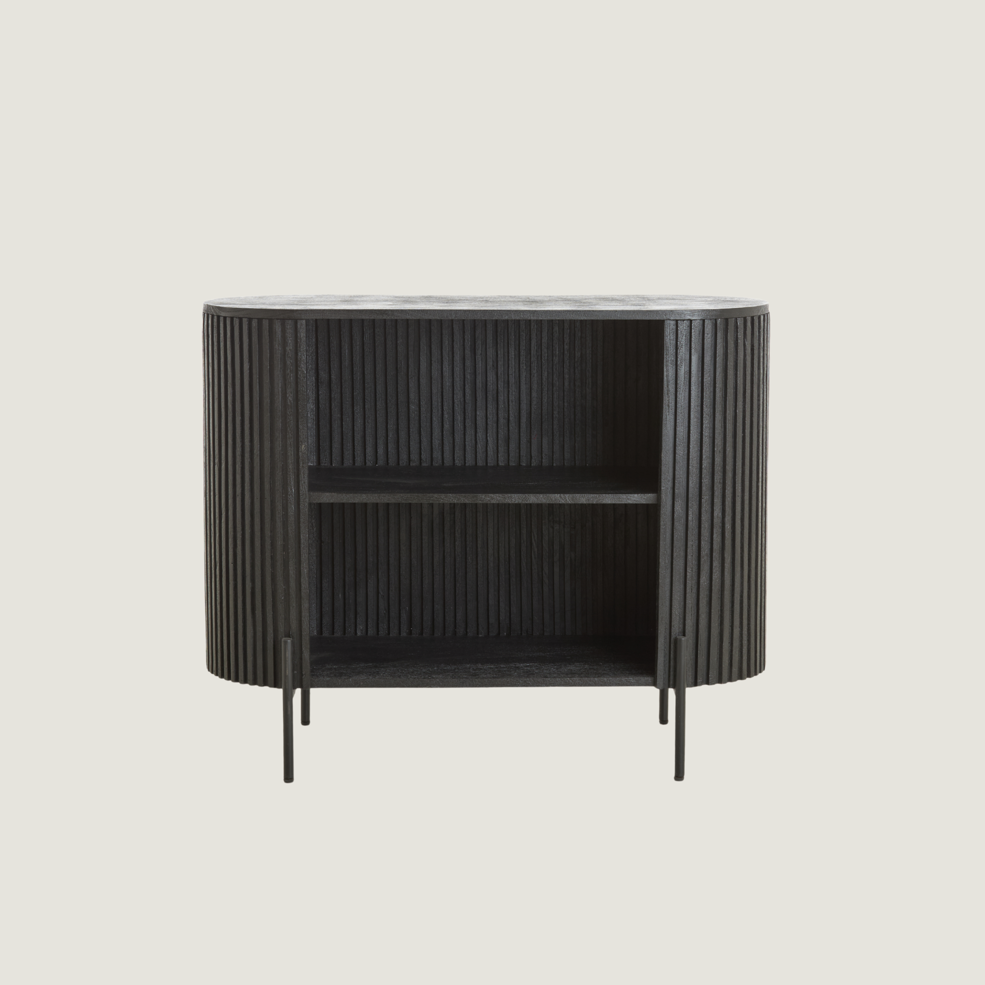 Belafonte Open Display Curved Fluted Sideboard in Black Wood