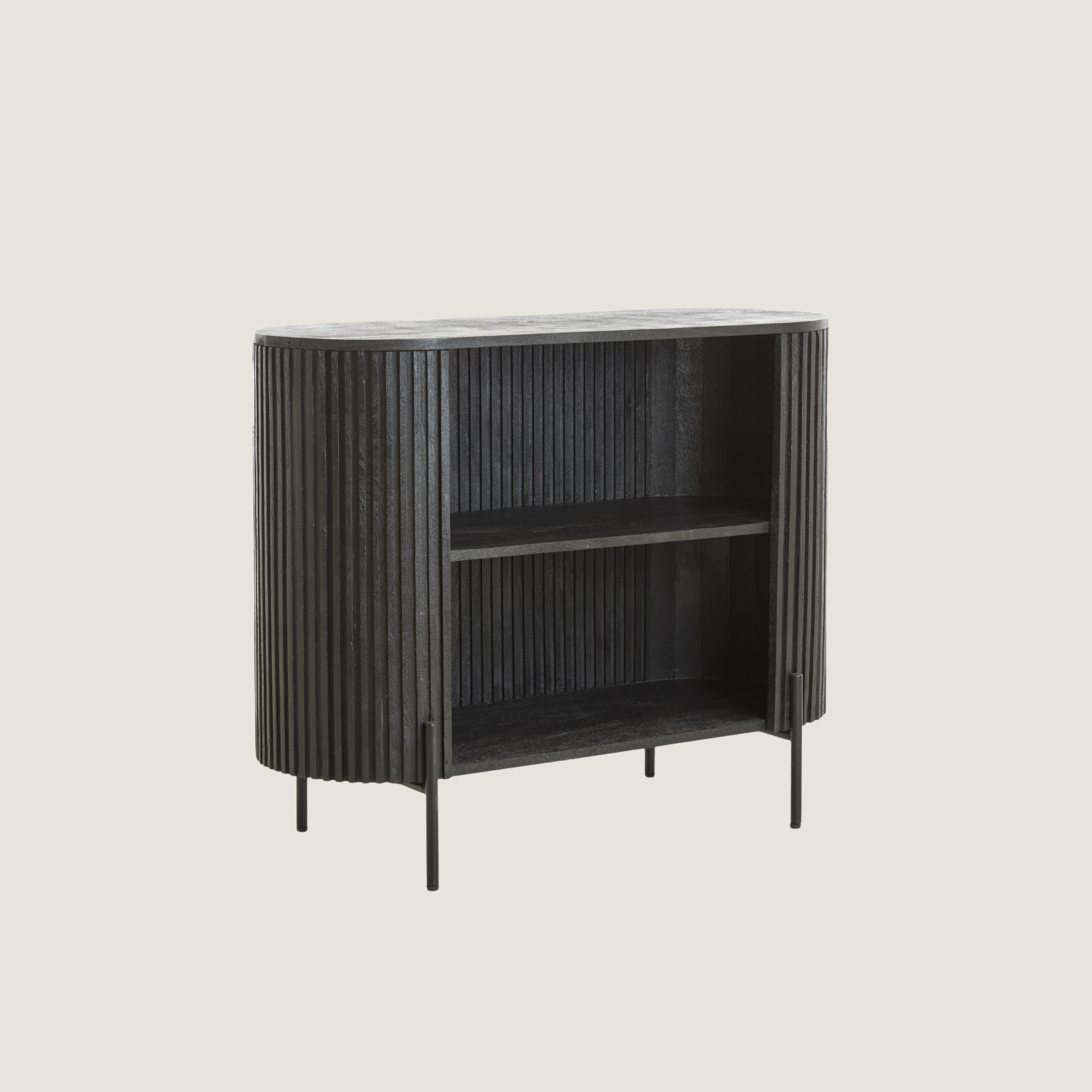 Belafonte Open Display Curved Fluted Sideboard in Black Wood