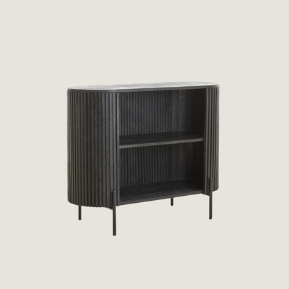 Belafonte Open Display Curved Fluted Sideboard in Black Wood