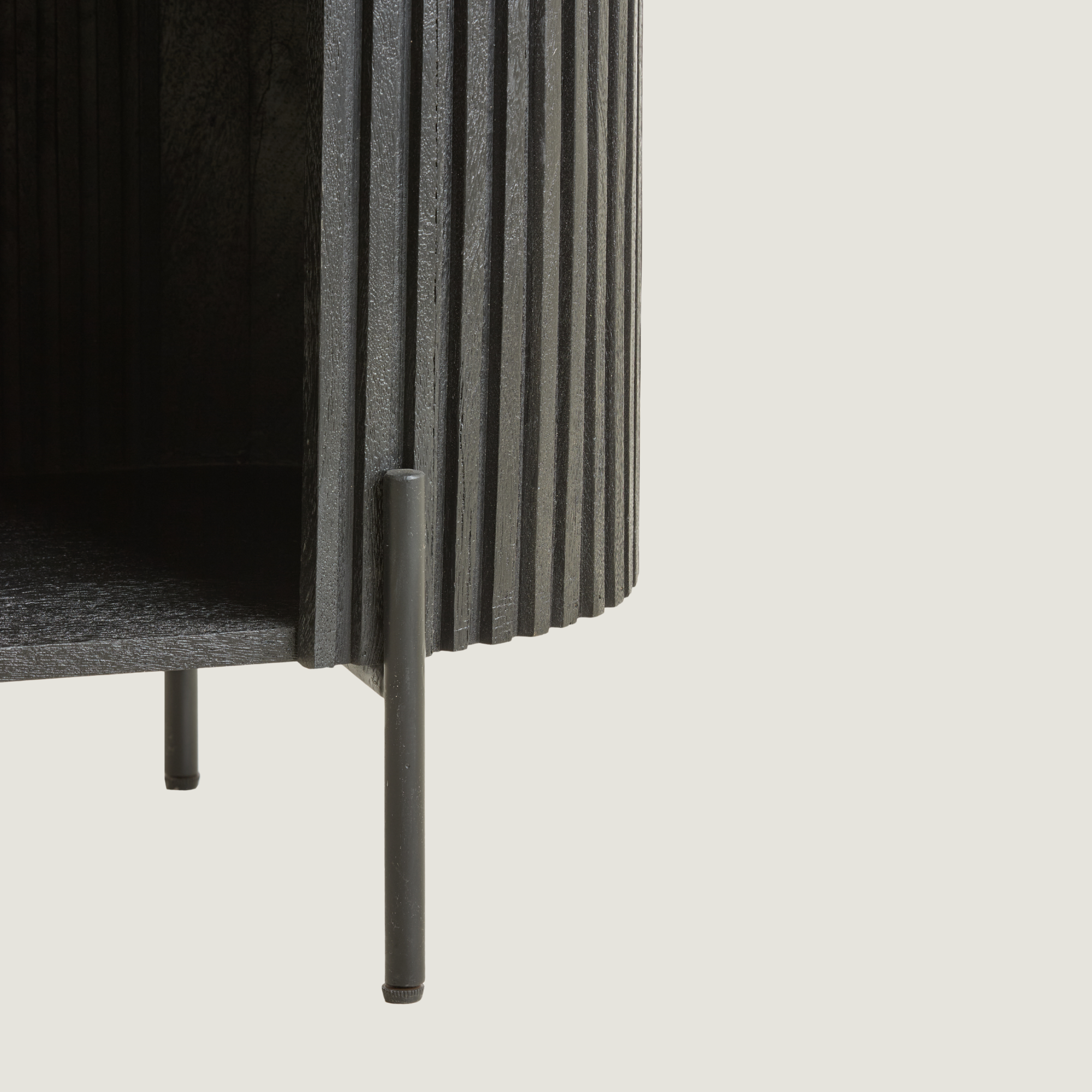 Belafonte Open Display Curved Fluted Sideboard in Black Wood