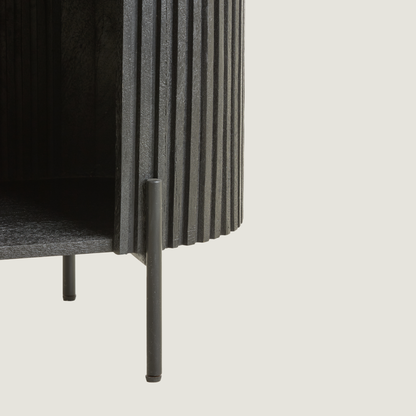 Belafonte Open Display Curved Fluted Sideboard in Black Wood