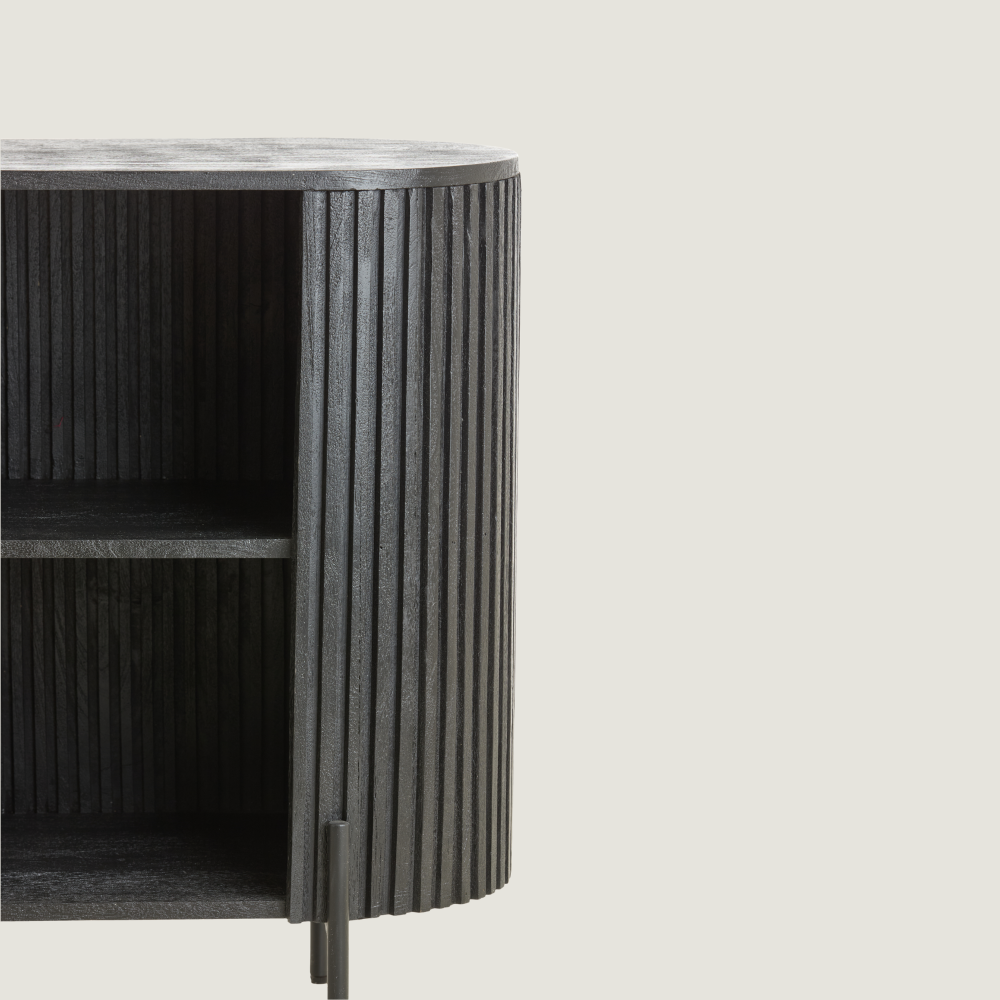 Belafonte Open Display Curved Fluted Sideboard in Black Wood