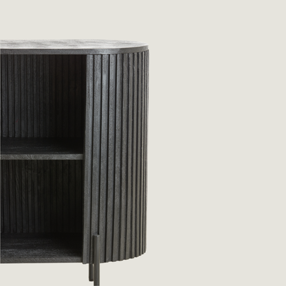Belafonte Open Display Curved Fluted Sideboard in Black Wood