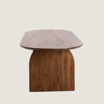 Acacia Wood Oval Dining Table With Arched Base