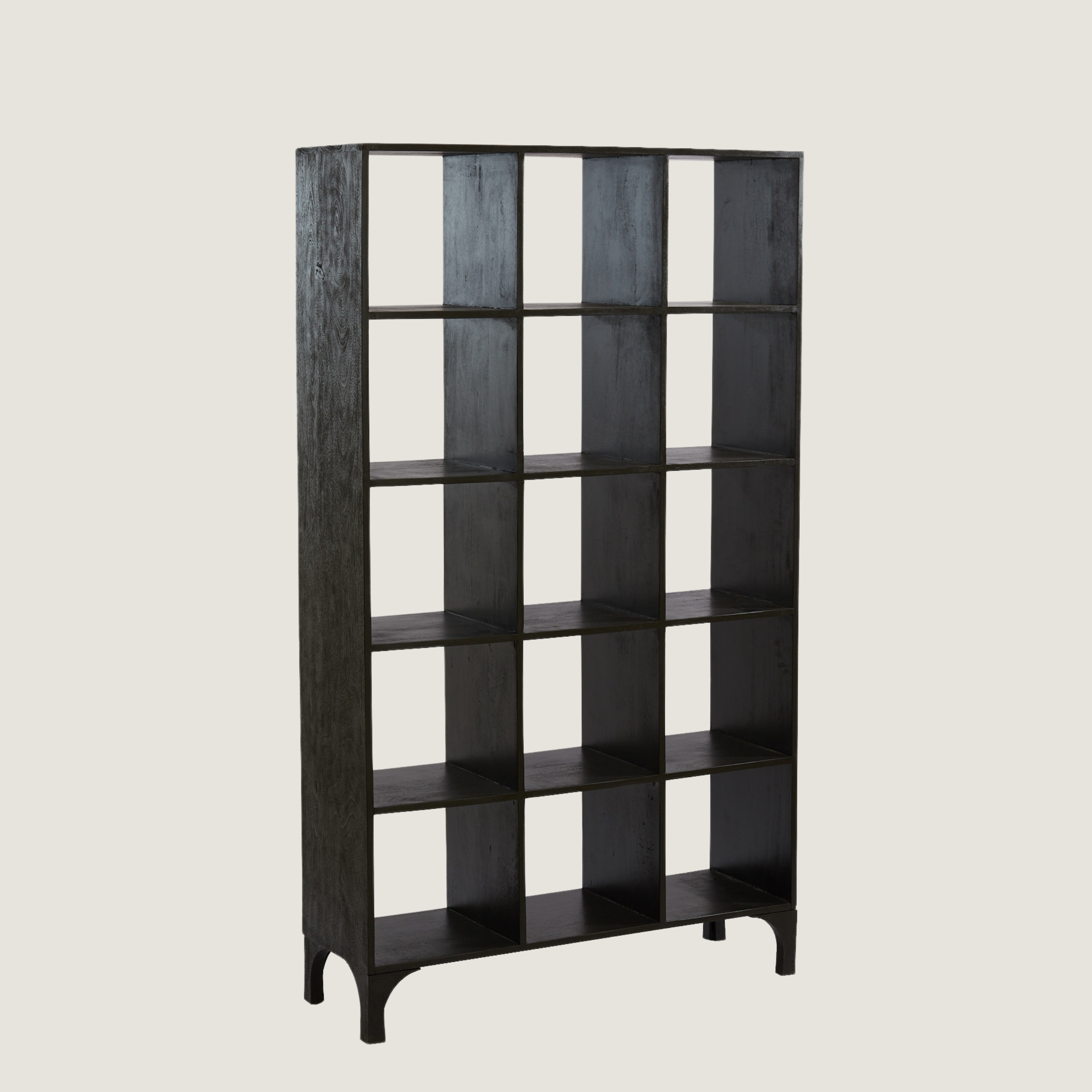 Tall Mango Wood Display Bookcase with Open Square Shelving