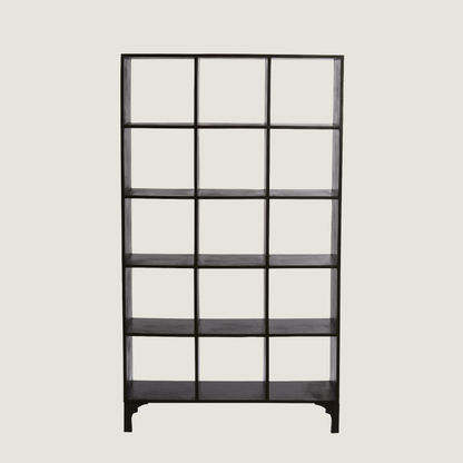 Tall Mango Wood Display Bookcase with Open Square Shelving