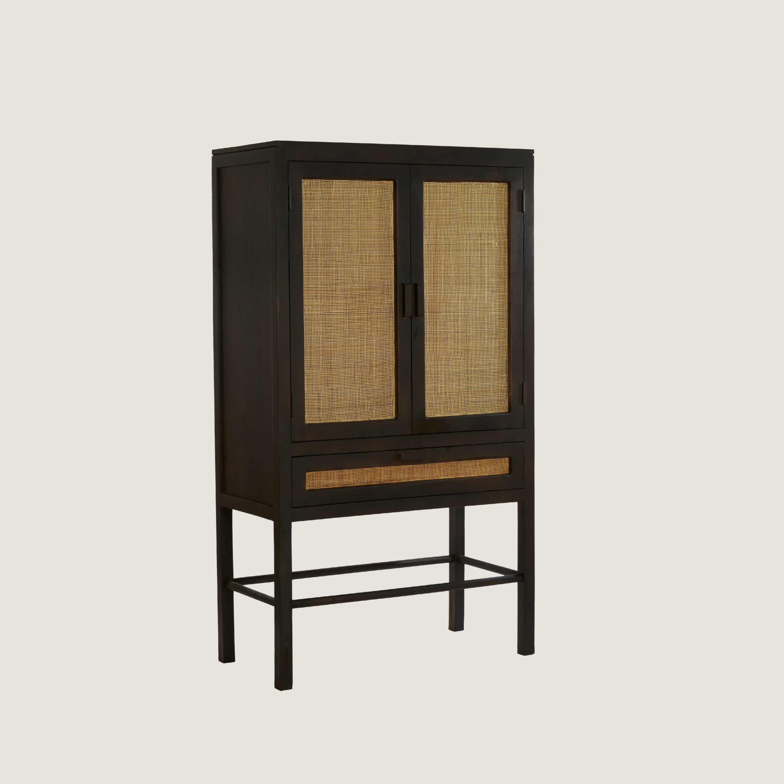 Kyoto Dark Mango Wood & Rattan Standing Display Cabinet