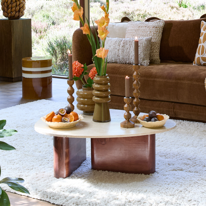 Travertine & Acacia Wood Coffee Table