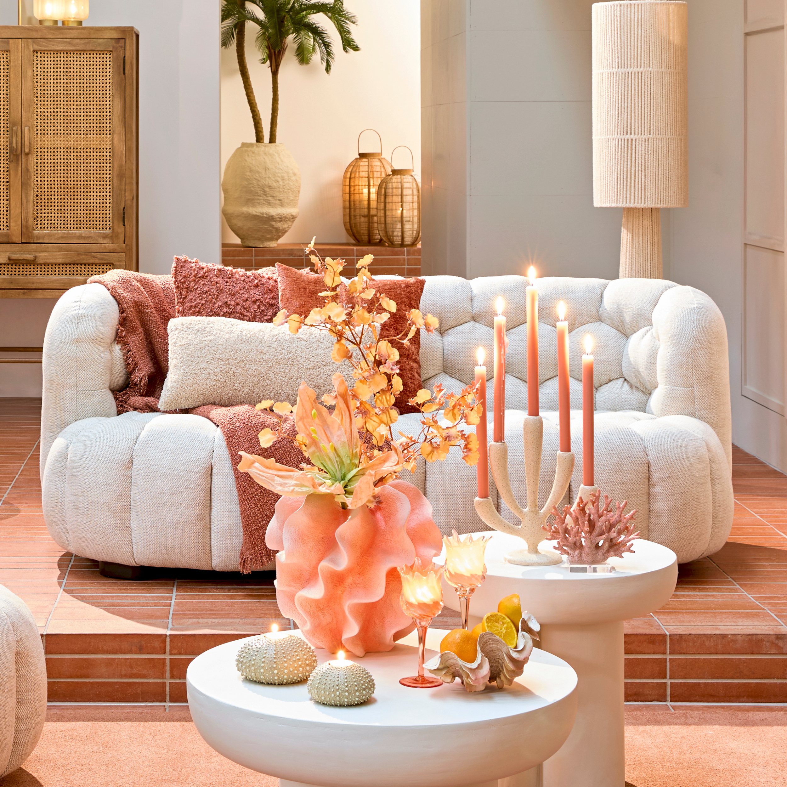 Nairobi Cream Textured Two Seater Sofa with Hexagon Stitching