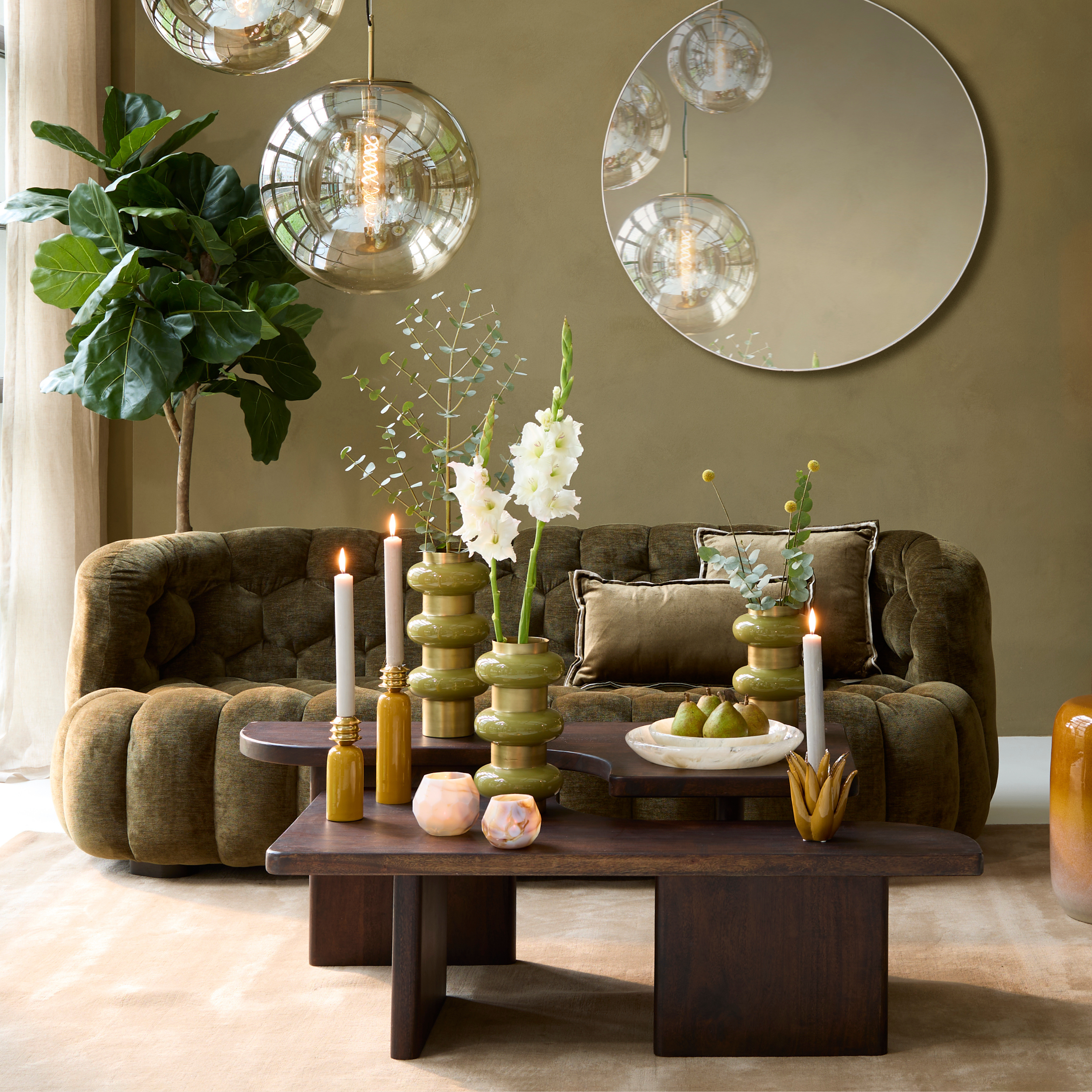 Nairobi Dark Olive Textured Two Seater Sofa with Hexagon Stitching