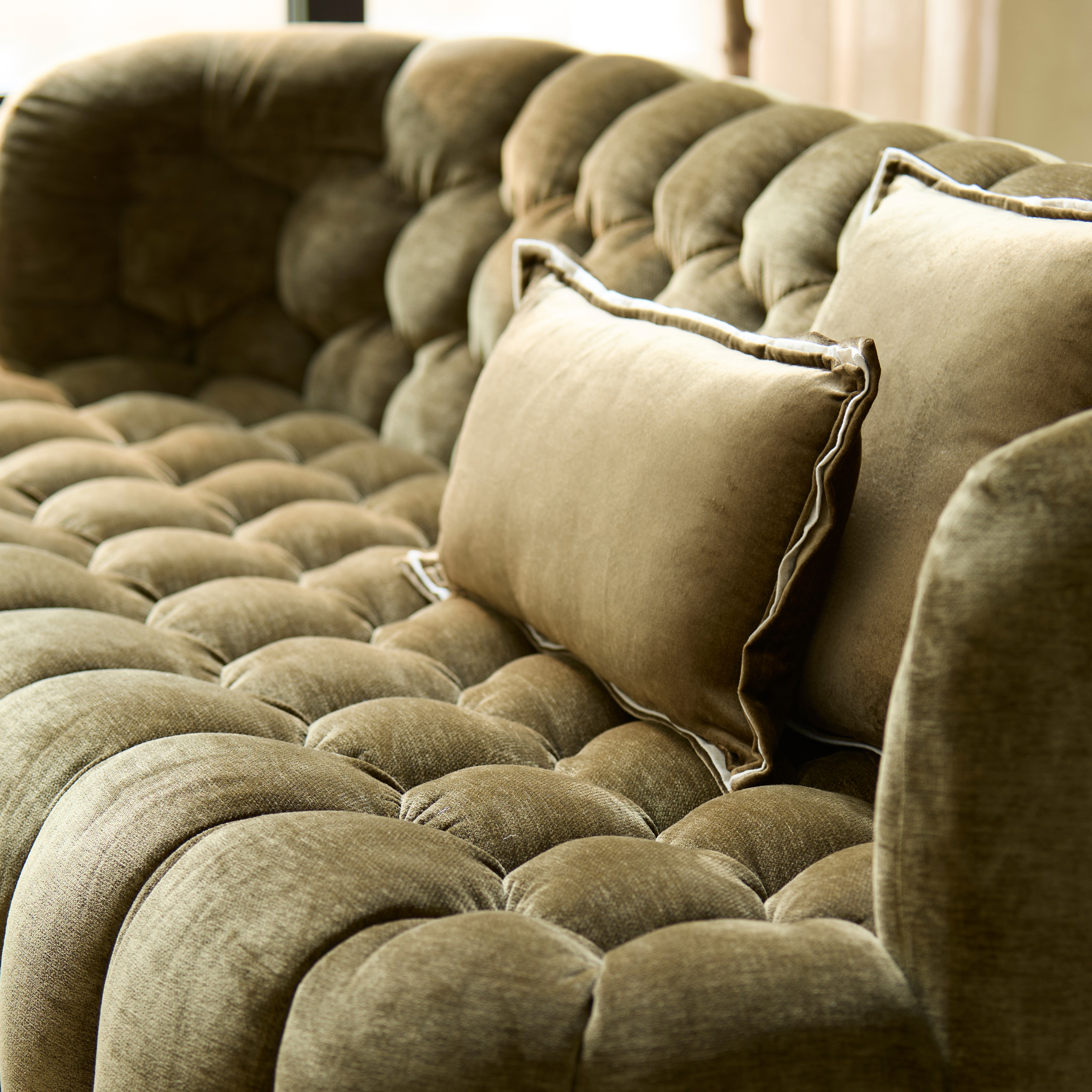 Nairobi Dark Olive Textured Two Seater Sofa with Hexagon Stitching