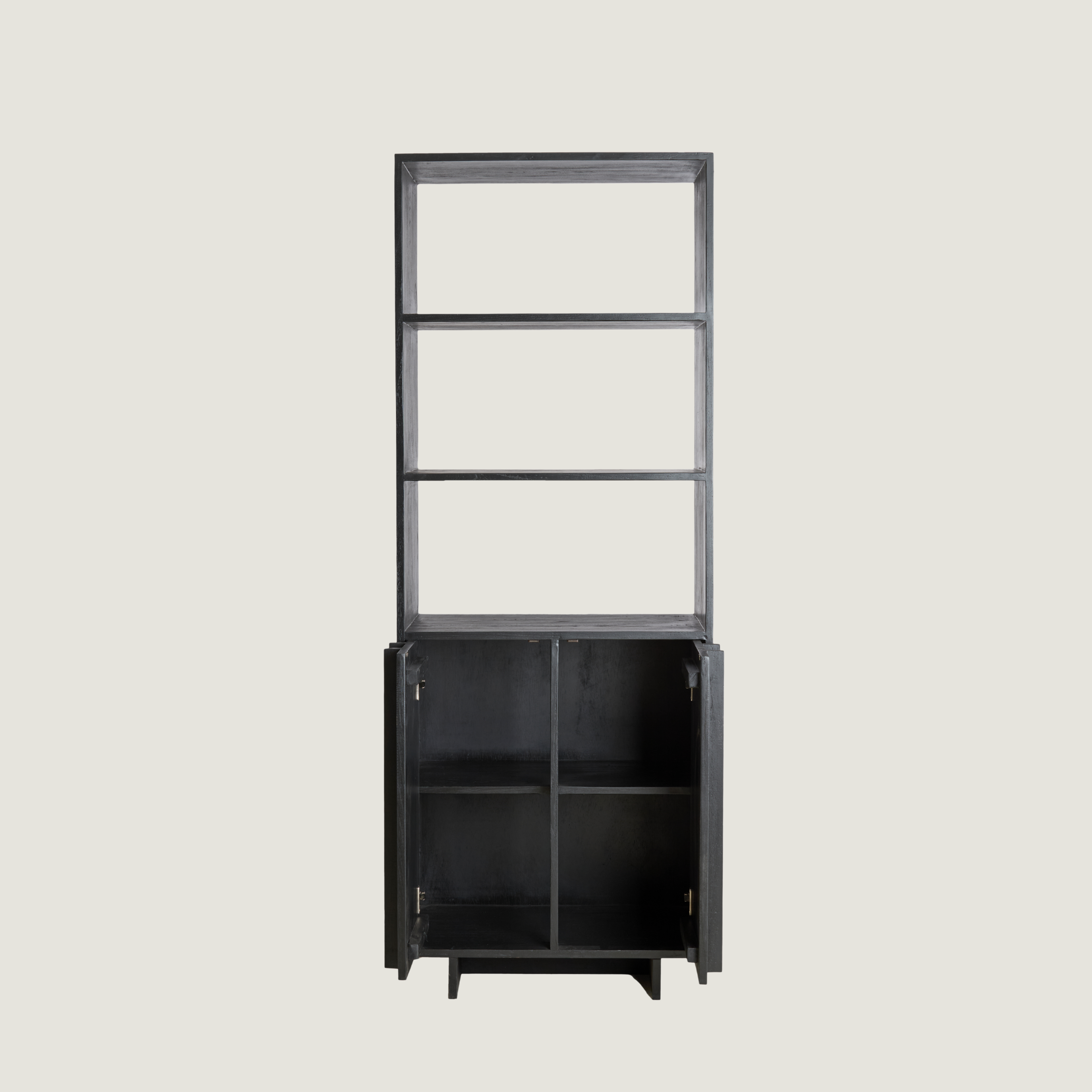 Morant Storage Cabinet with Display Shelves In Black Mindi Wood
