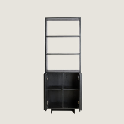 Morant Storage Cabinet with Display Shelves In Black Mindi Wood