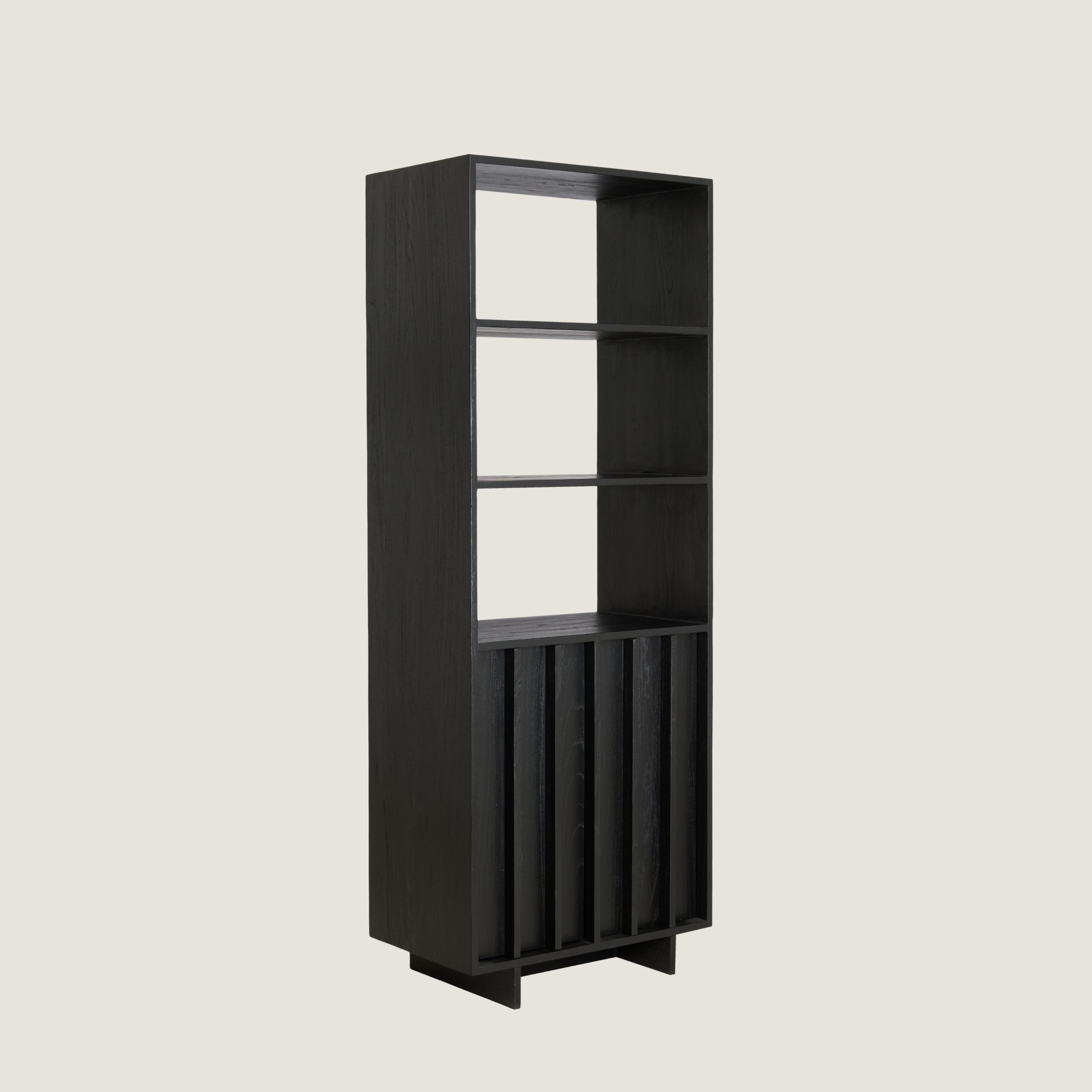 Morant Storage Cabinet with Display Shelves In Black Mindi Wood