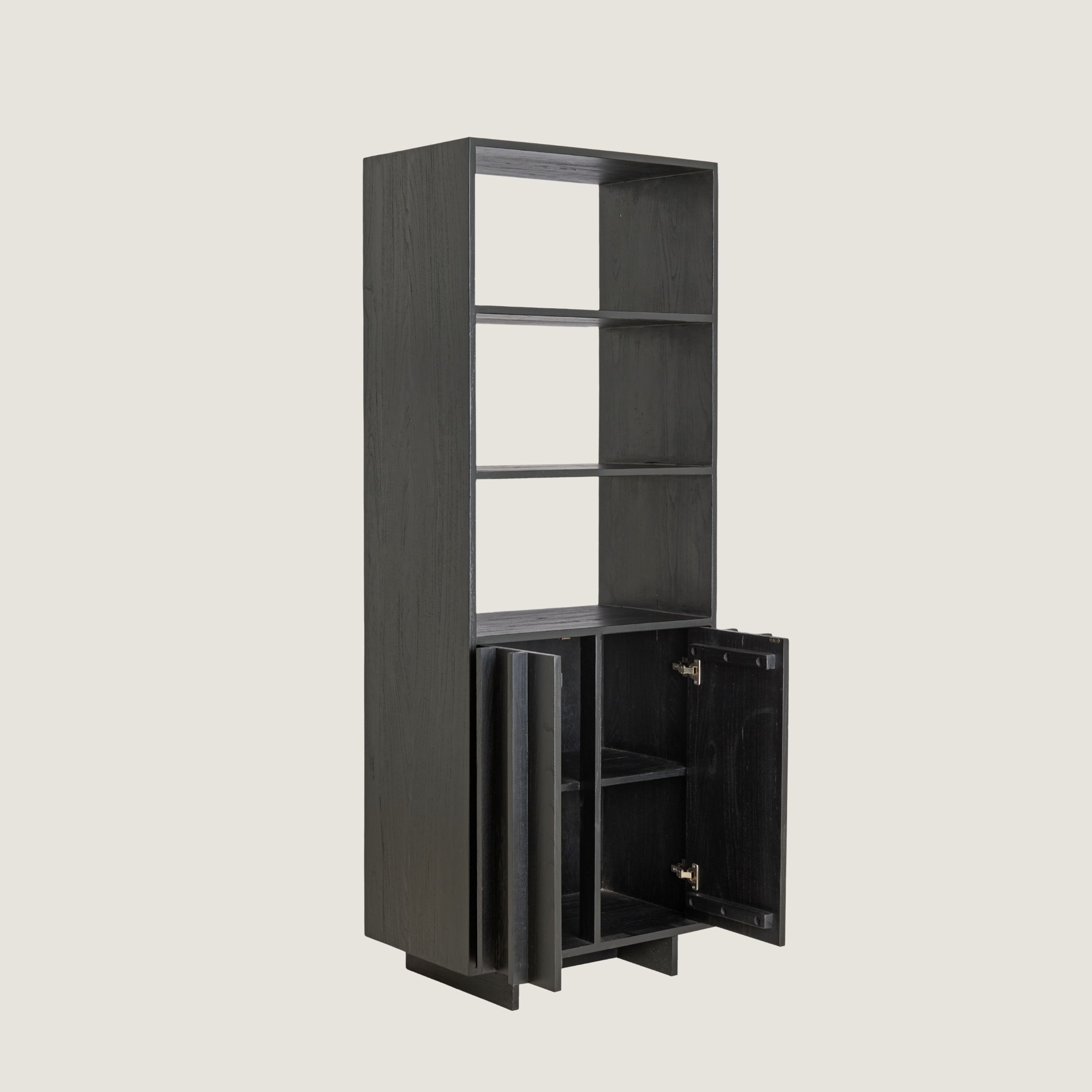 Morant Storage Cabinet with Display Shelves In Black Mindi Wood