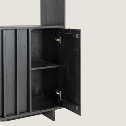 Morant Storage Cabinet with Display Shelves In Black Mindi Wood