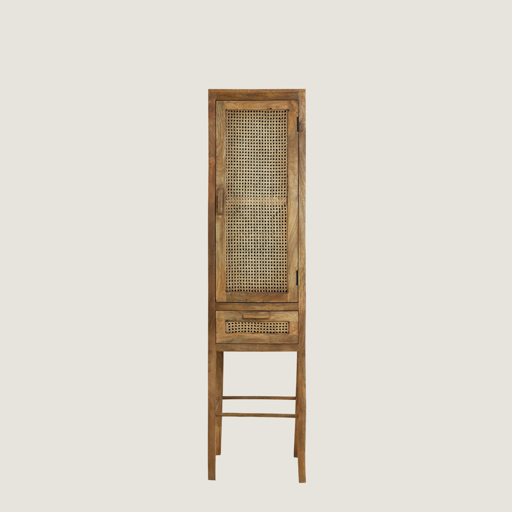 Kyoto - Light Mango Wood & Rattan tall Slim Cabinet
