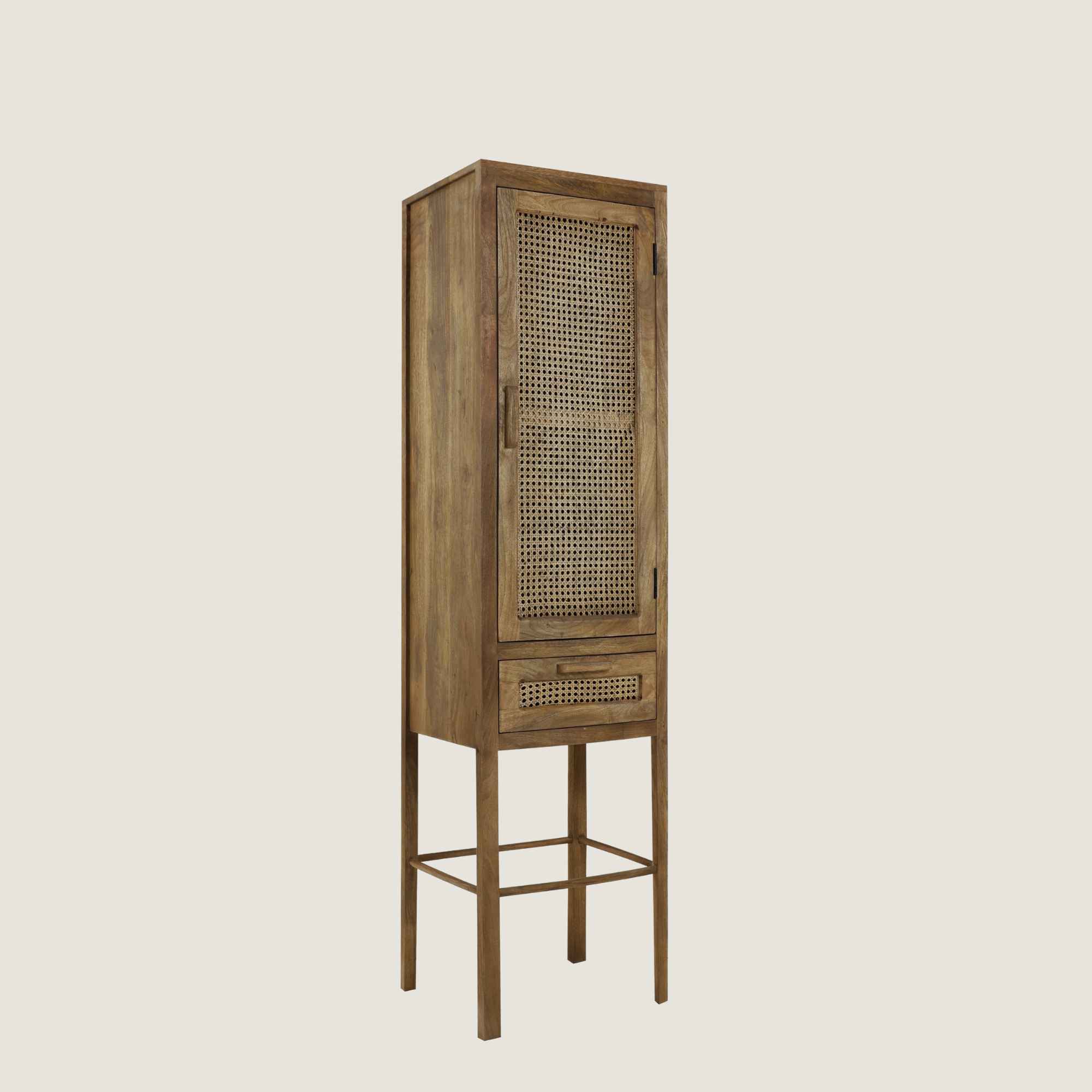 Kyoto - Light Mango Wood & Rattan tall Slim Cabinet