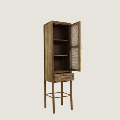 Kyoto - Light Mango Wood & Rattan tall Slim Cabinet
