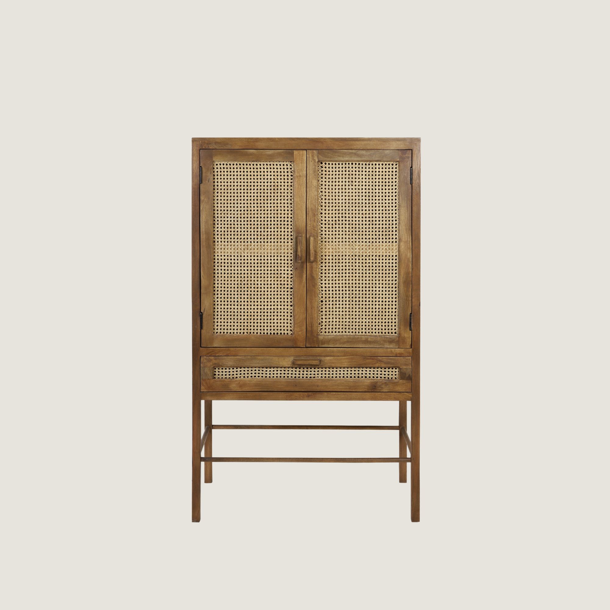 Kyoto Standing Mango Wood & Rattan Display Cabinet