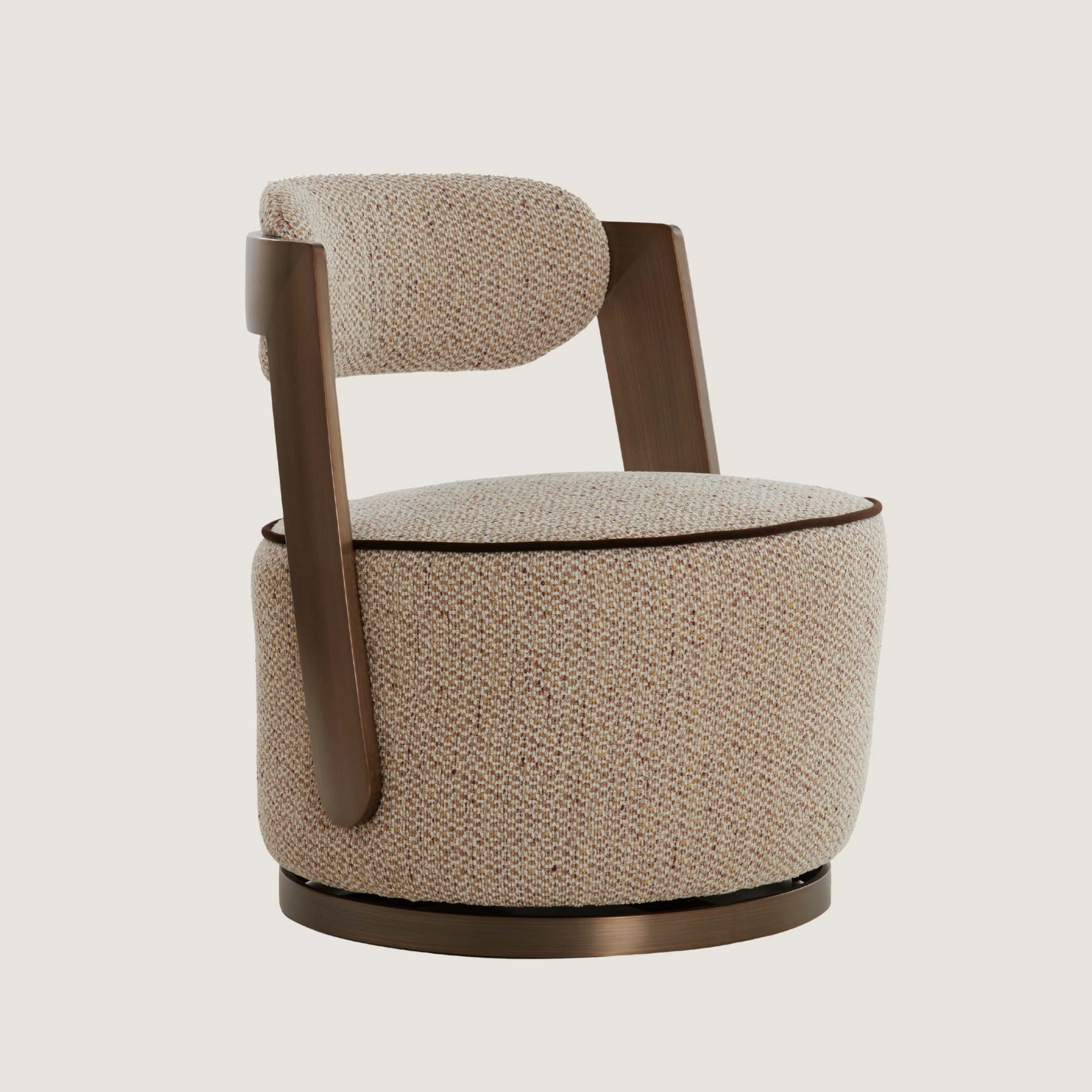 Modern Swivel Chair In Beige & Brass