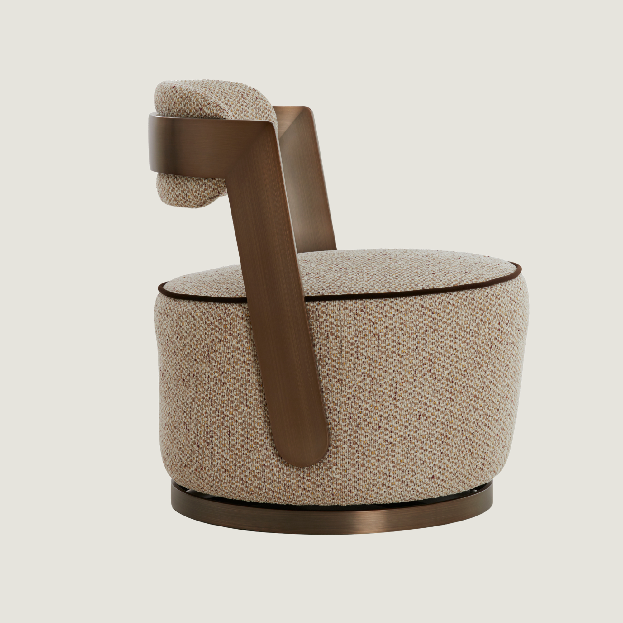 Modern Swivel Chair In Beige & Brass