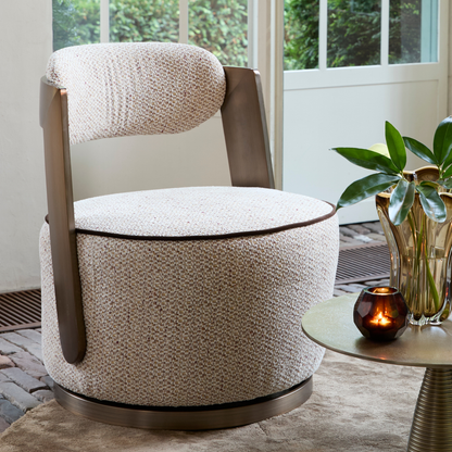 Modern Swivel Chair In Beige & Brass