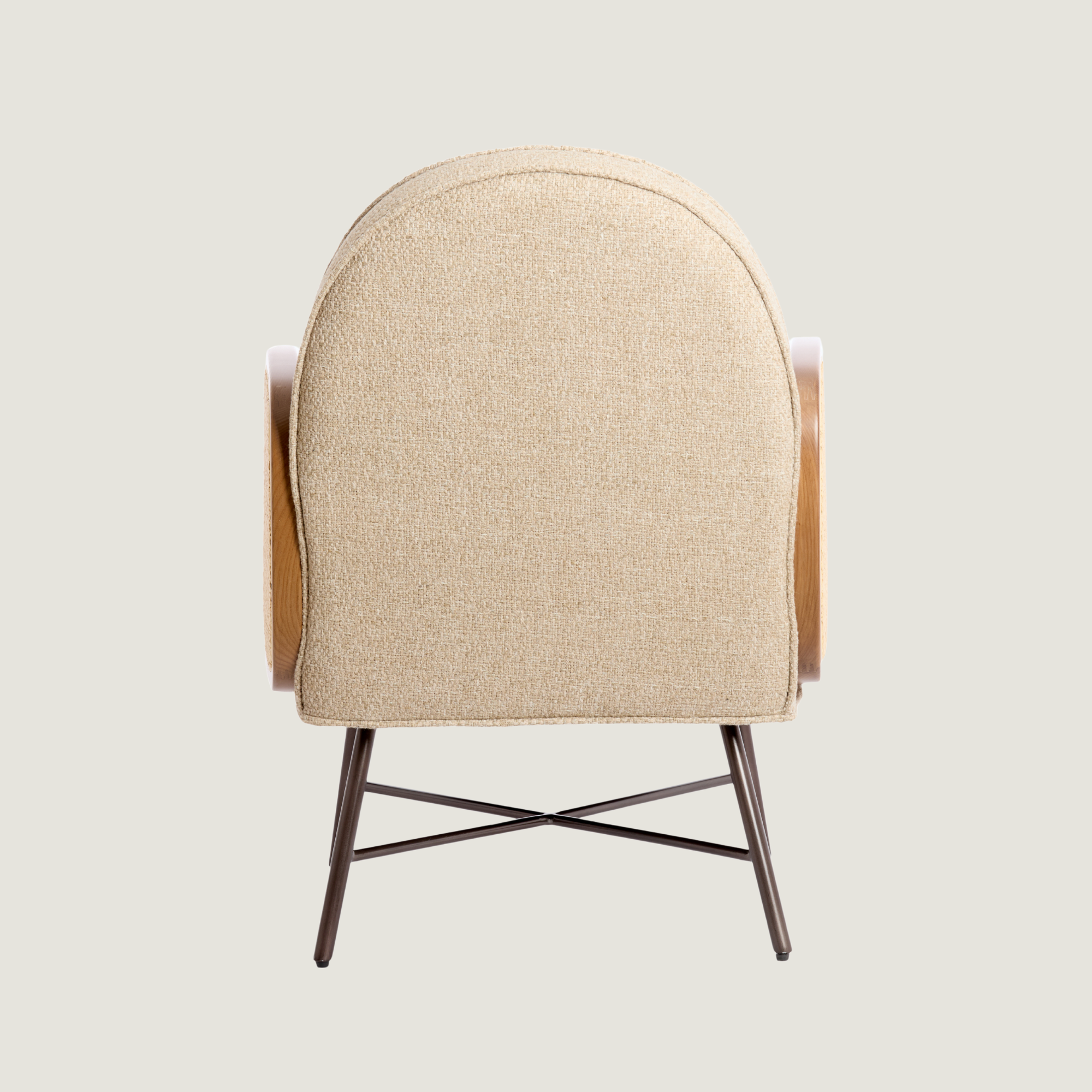 Rounded Back Fabric Lounge Chair with Rattan Arms