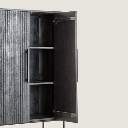 Black Mango Wood Cabinet With Shelving