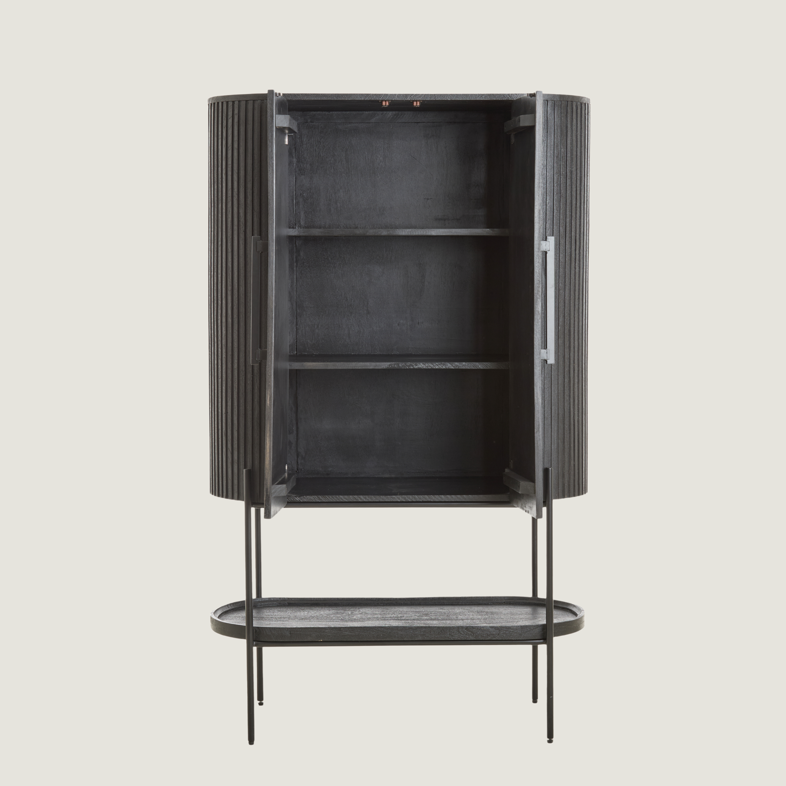 Black Mango Wood Cabinet With Shelving