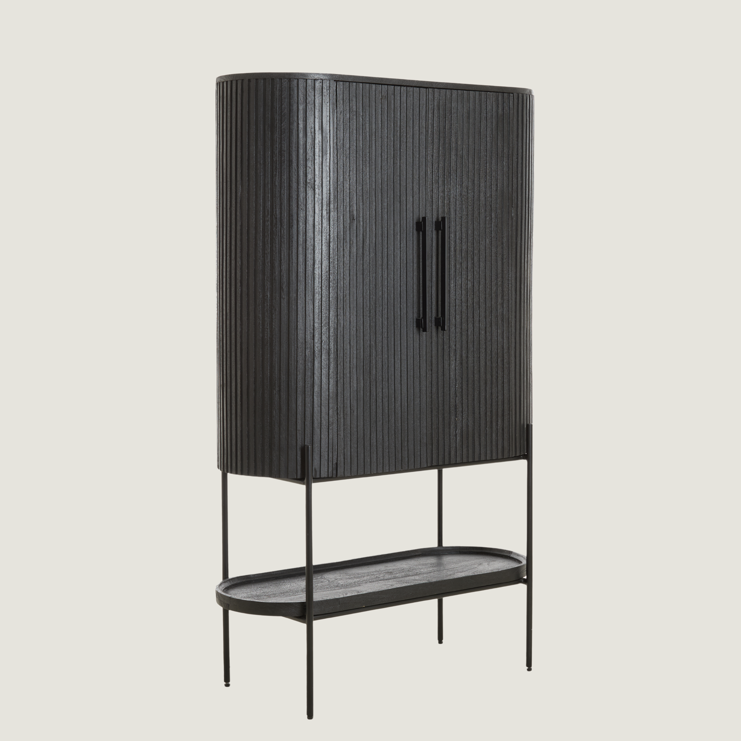 Black Mango Wood Cabinet With Shelving