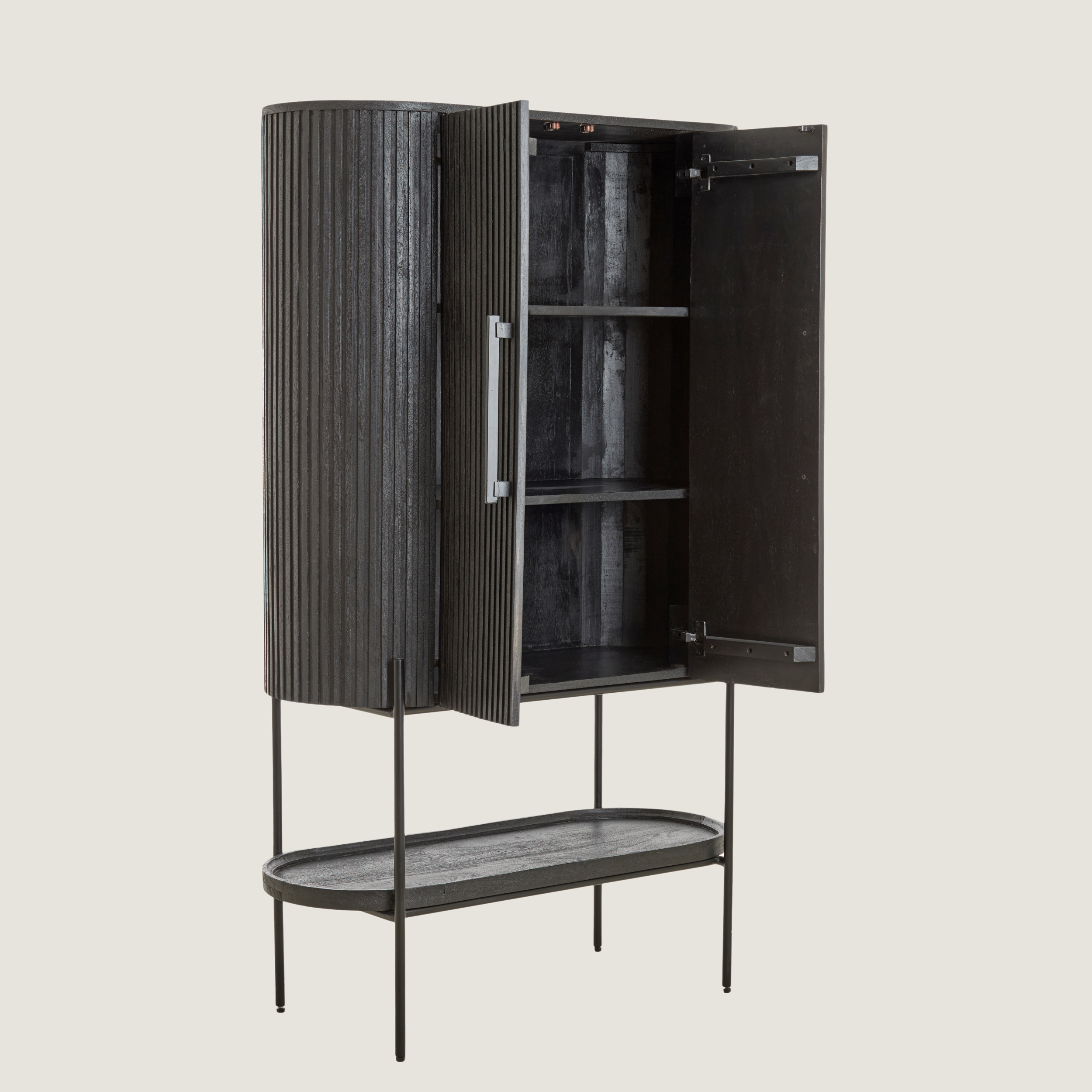 Black Mango Wood Cabinet With Shelving
