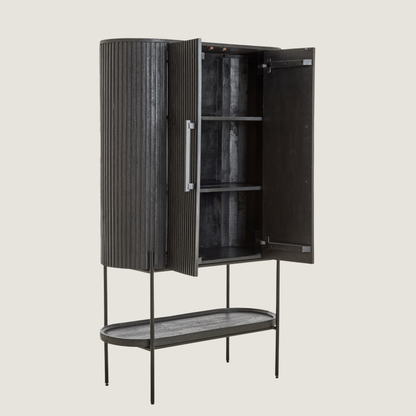 Black Mango Wood Cabinet With Shelving