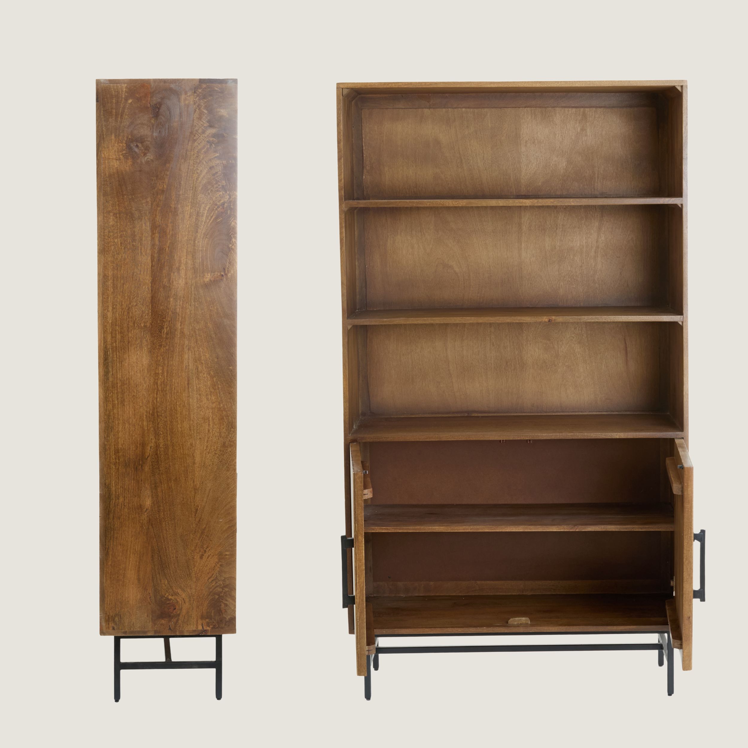 Belafonte - Dark Brown Mango Wood Ribbed Cabinet With Shelving