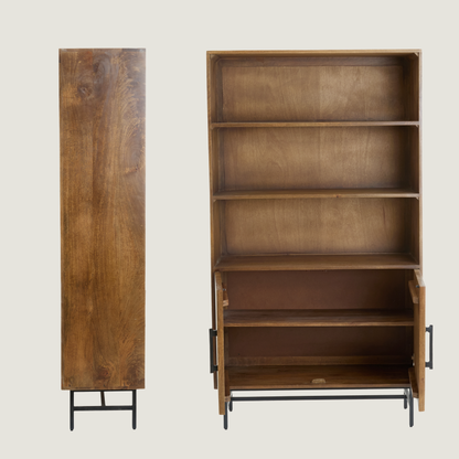 Belafonte - Dark Brown Mango Wood Ribbed Cabinet With Shelving