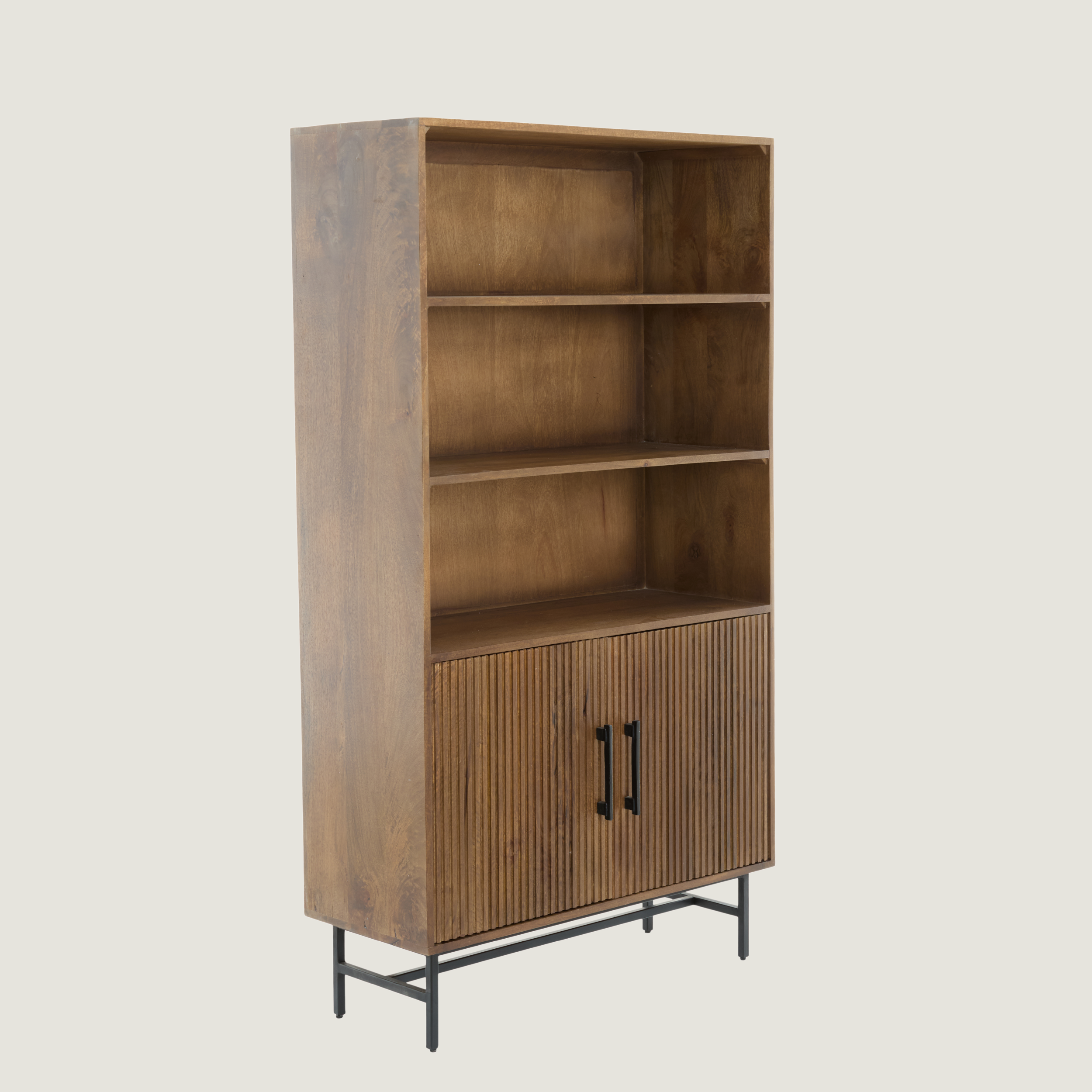 Belafonte - Dark Brown Mango Wood Ribbed Cabinet With Shelving