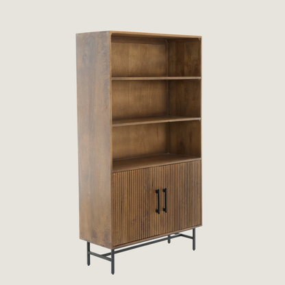 Belafonte - Dark Brown Mango Wood Ribbed Cabinet With Shelving