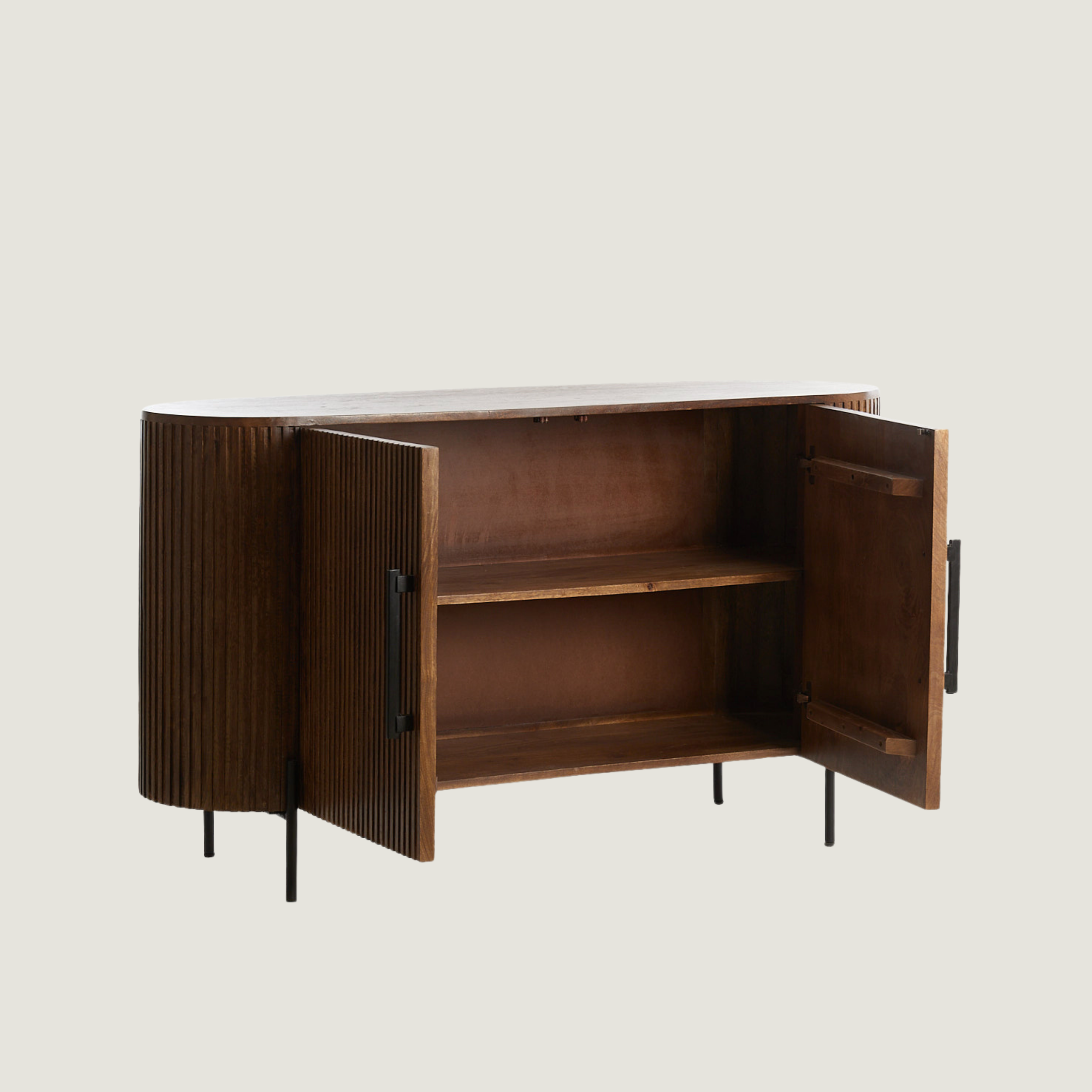 Belafonte Dark Mango Wood Ribbed Open Display Sideboard