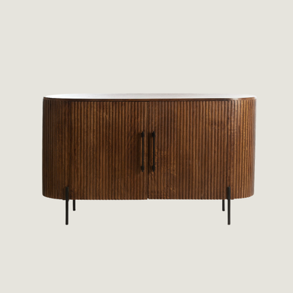 Belafonte Dark Mango Wood Ribbed Open Display Sideboard