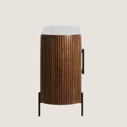 Belafonte Dark Mango Wood Ribbed Open Display Sideboard