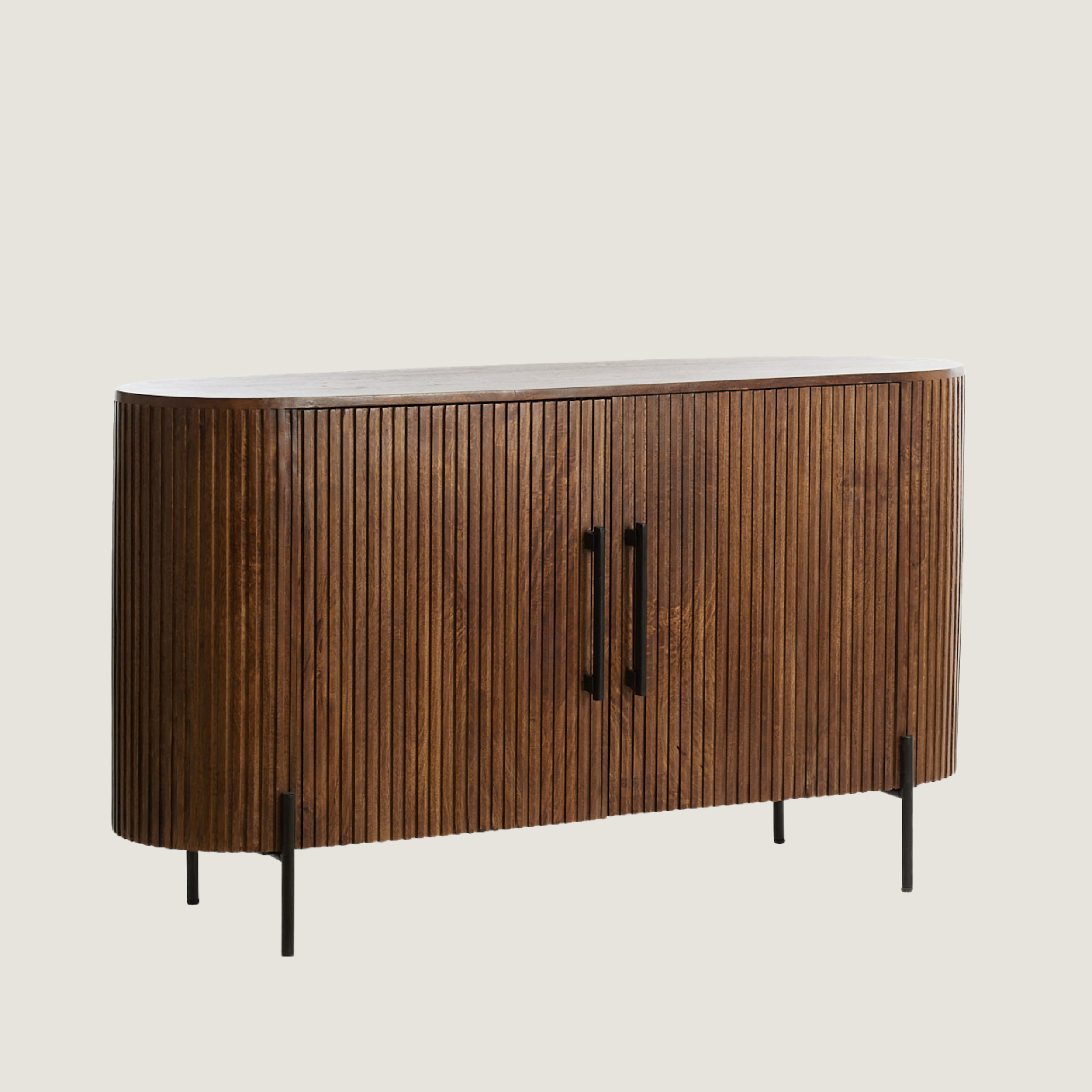 Belafonte Dark Mango Wood Ribbed Open Display Sideboard