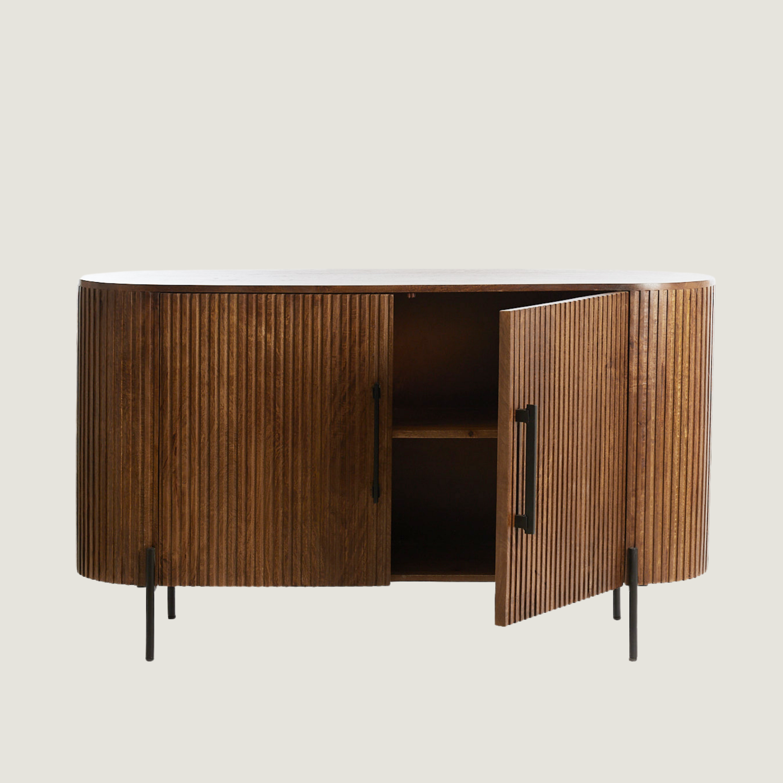 Belafonte Dark Mango Wood Ribbed Open Display Sideboard